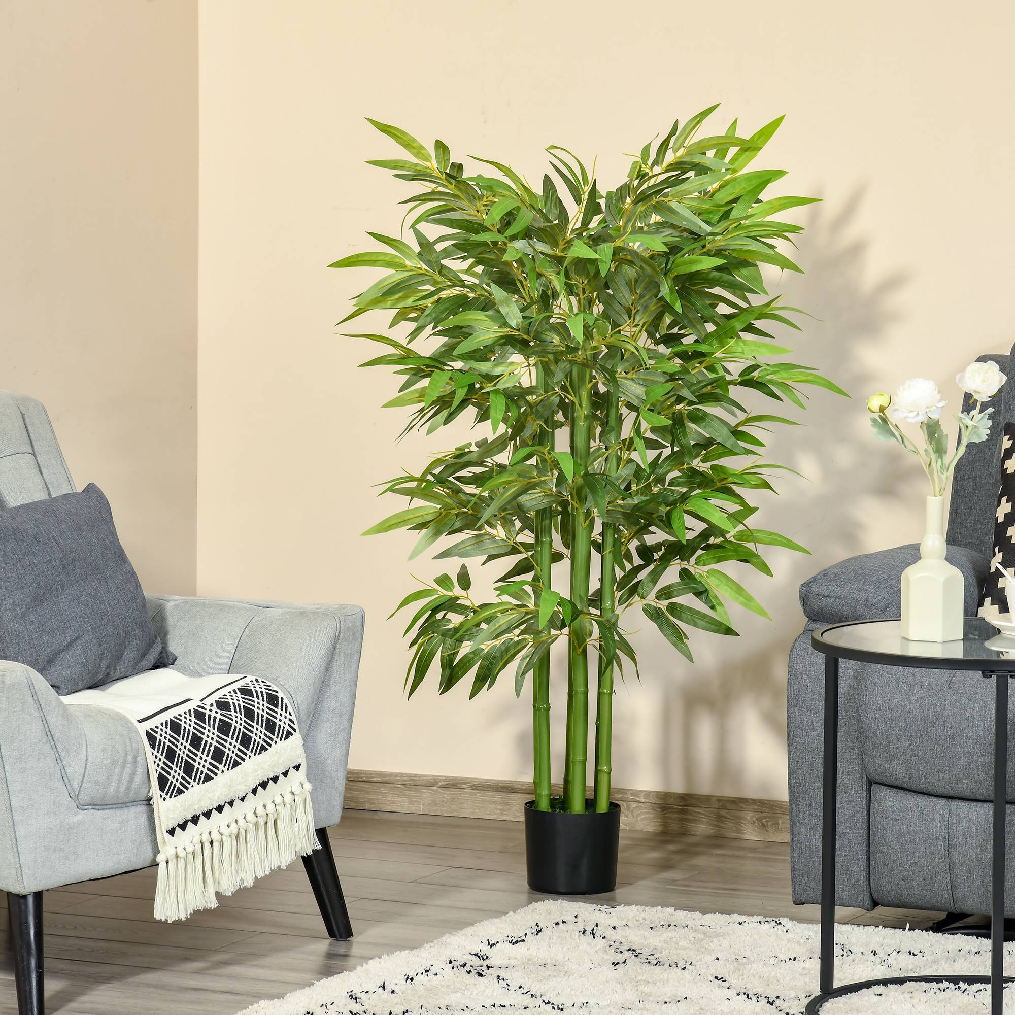 Plante artificielle bambou arbre artificiel 140 cm avec pot, fausse plante décoration d'intérieur - Image 9