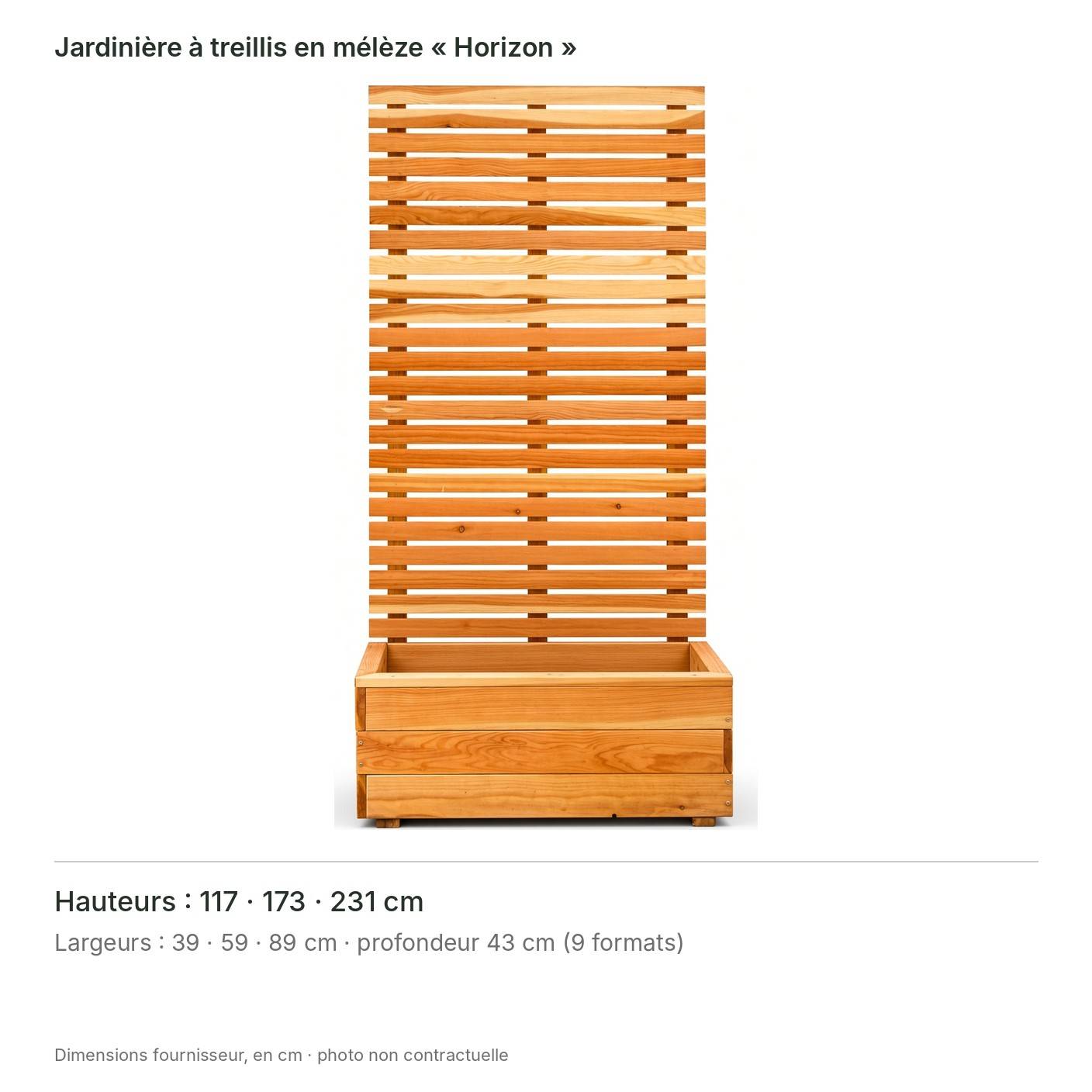 Jardinière brise-vue en mélèze « Horizon » H 231 x L 59 x P 43 cm – bac de plantation et panneau à lames horizontales – kit - Image 3