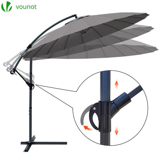 Vounot - Parasol déporté inclinable 3M avec housse de protection gris - 18 Baleines - Hauteur ajustable, inclinaison réglable, rotatif 360° - VOUNOT® - Image 2