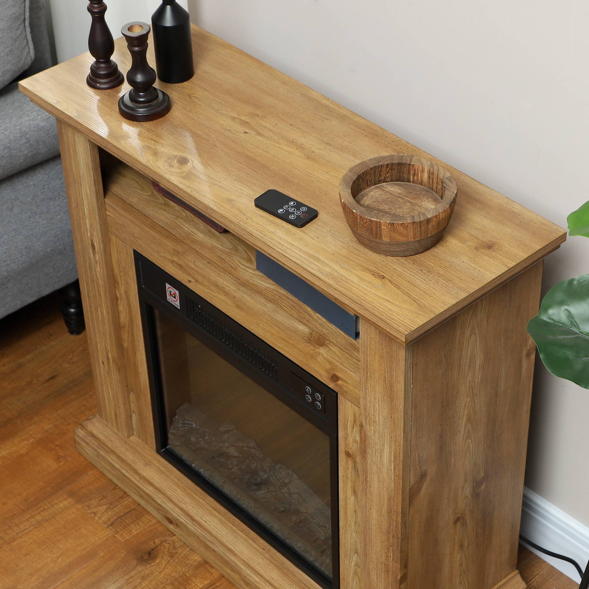 Cheminée électrique 1800 W avec flamme 3D, minuterie et télécommande, en bois, métal et verre, 81,5 x 30 x 76,2 cm, marron - Image 10