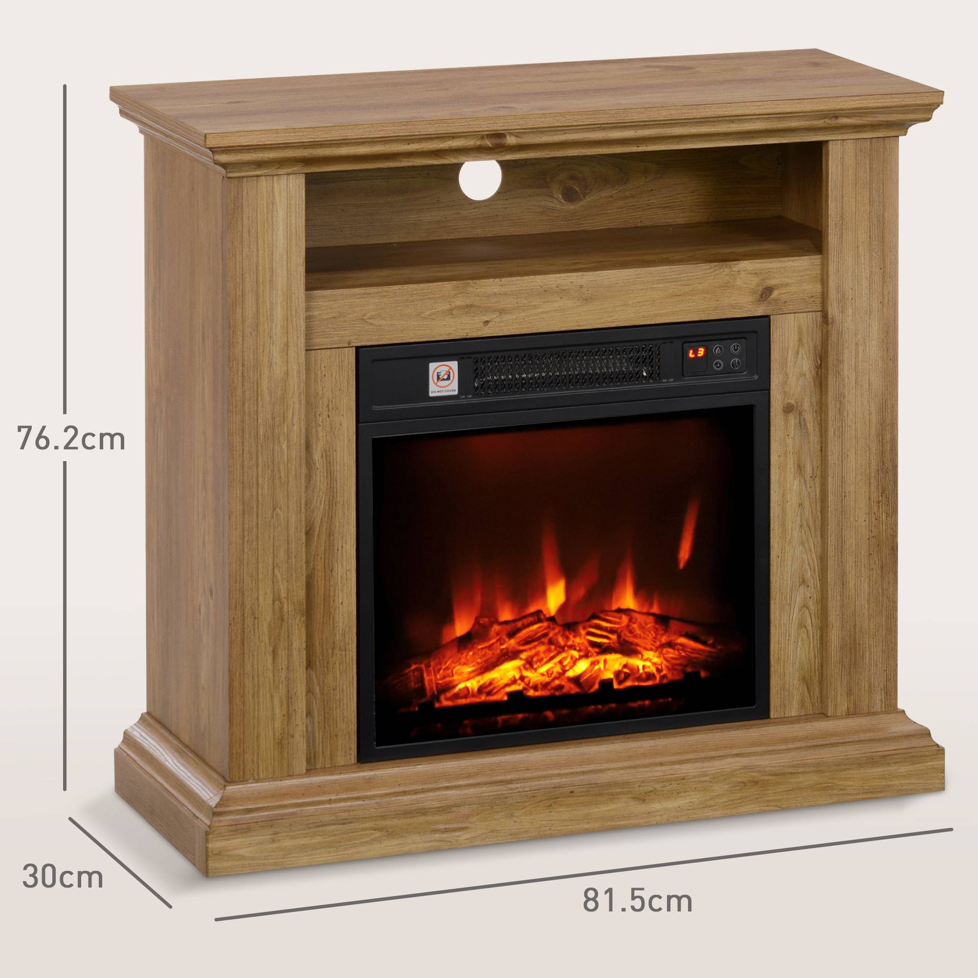 Cheminée électrique 1800 W avec flamme 3D, minuterie et télécommande, en bois, métal et verre, 81,5 x 30 x 76,2 cm, marron - Image 5