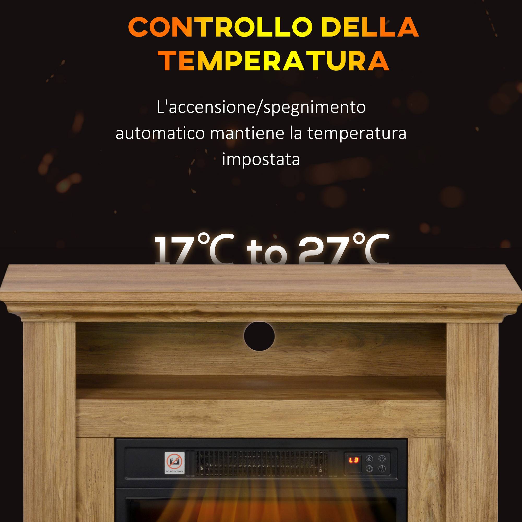 Cheminée électrique 1800 W avec flamme 3D, minuterie et télécommande, en bois, métal et verre, 81,5 x 30 x 76,2 cm, marron - Image 8
