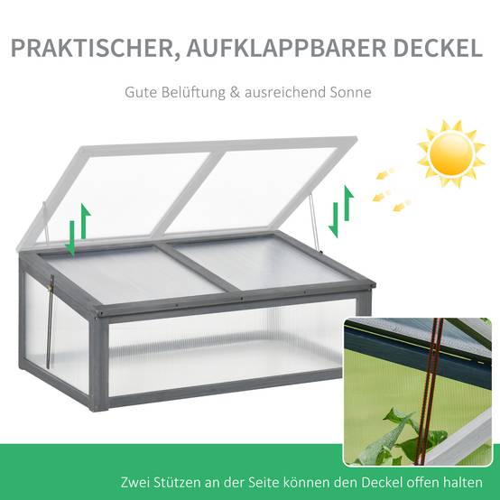 Mini serre bois terrasse protection hivernale 100x65x40cm gris - ComfortXL Outdoor Living - Image 7
