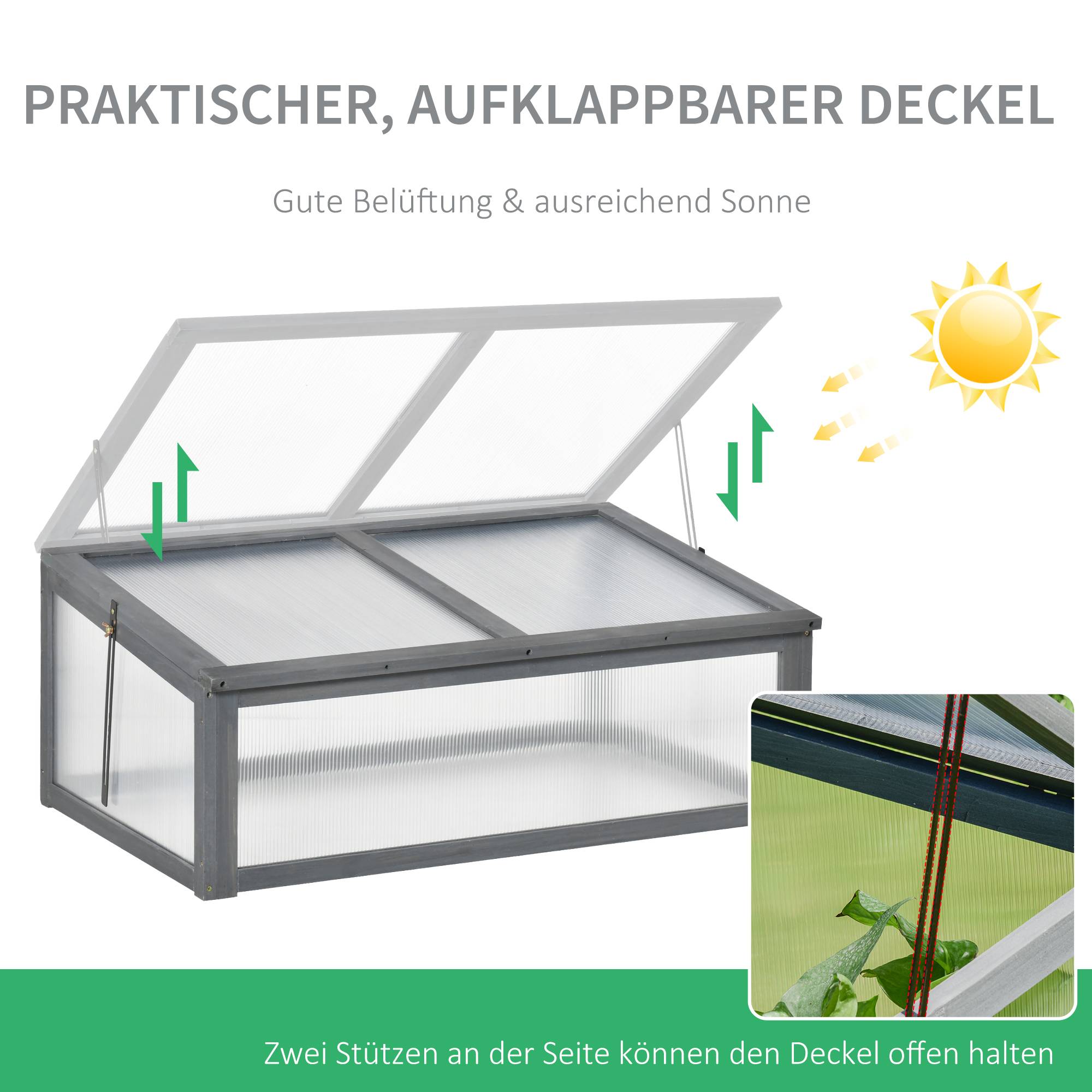 Mini serre bois terrasse protection hivernale 100x65x40cm gris - ComfortXL Outdoor Living - Image 7