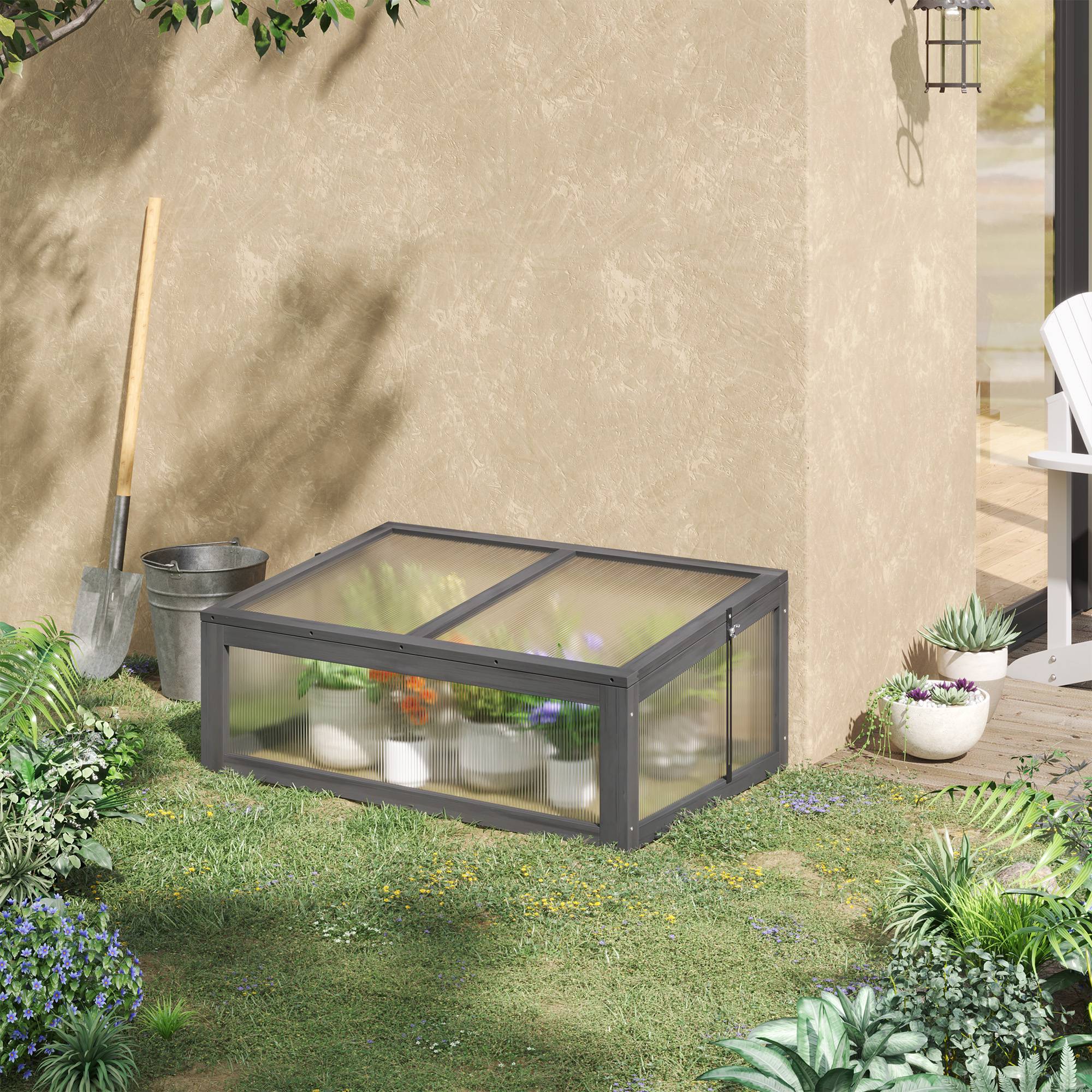 Mini serre bois terrasse protection hivernale 100x65x40cm gris - ComfortXL Outdoor Living - Image 3