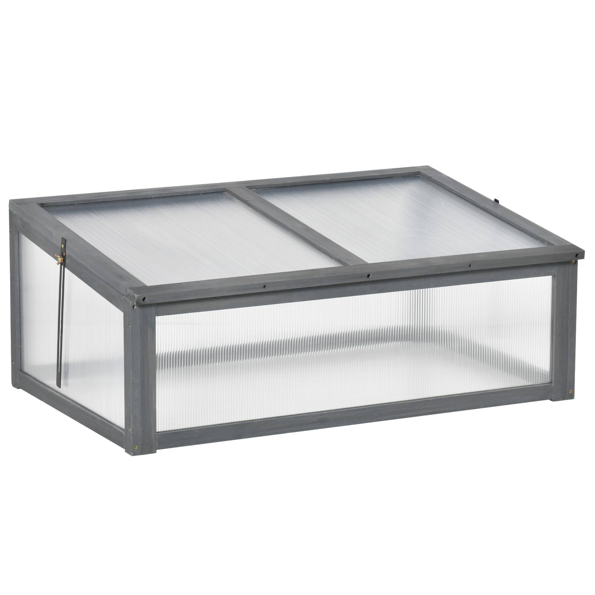 Mini serre bois terrasse protection hivernale 100x65x40cm gris - ComfortXL Outdoor Living - Image 2