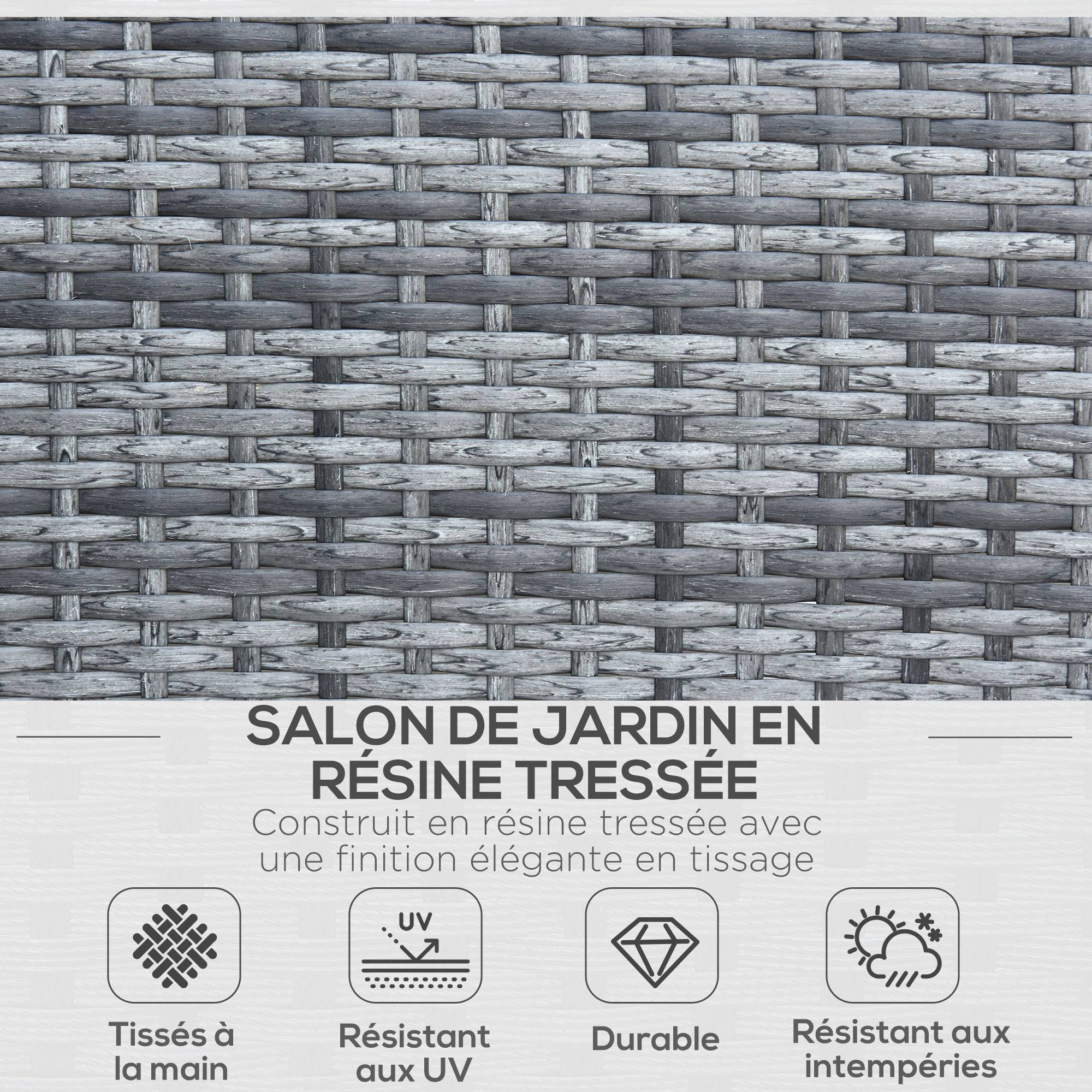 Outsunny - Ensemble salon de jardin 4 places canapé 2 fauteuils table basse plateau verre trempé résine tressée imitation rotin gris coussins crème - Outsunny - Image 4