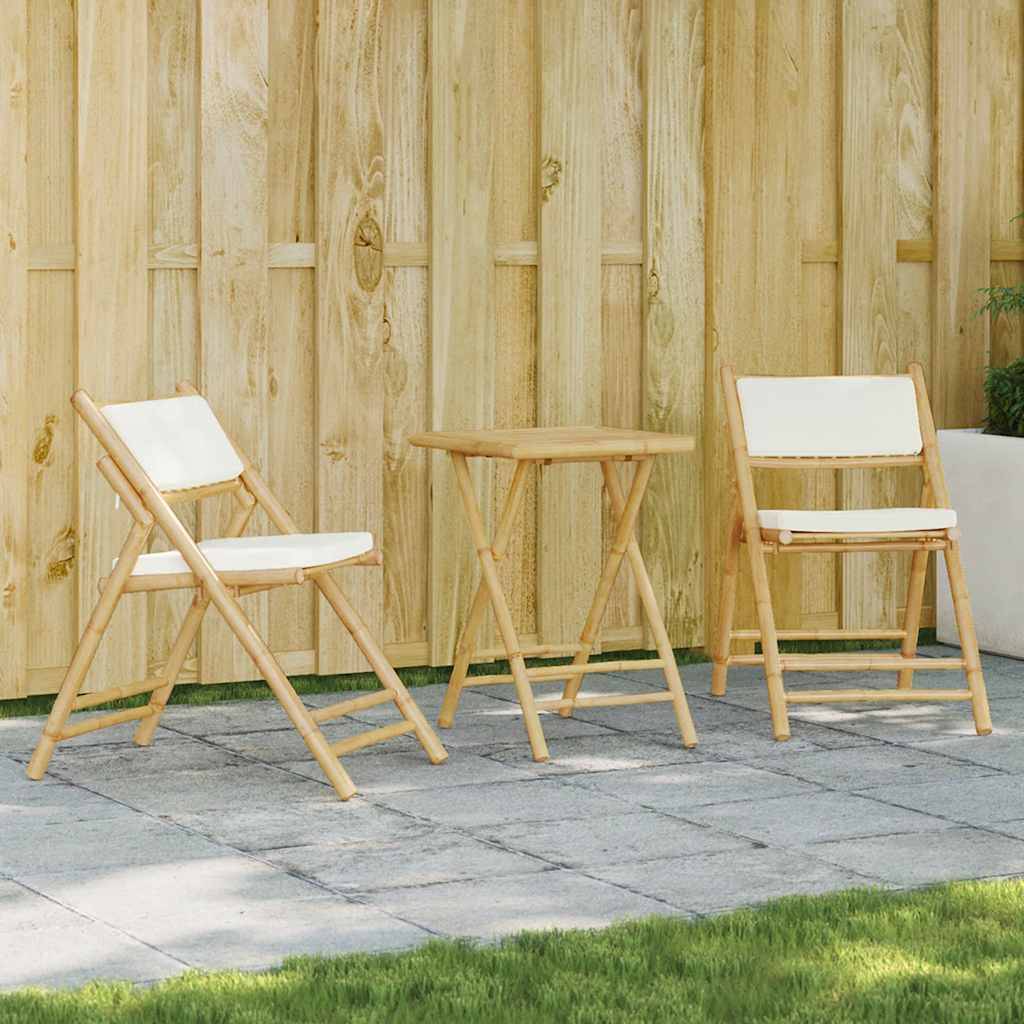 Vidaxl - Ensemble de bistro pliante 3 pcs-Salons de jardin et coussins blanc crème bambou 174965 - Image 1