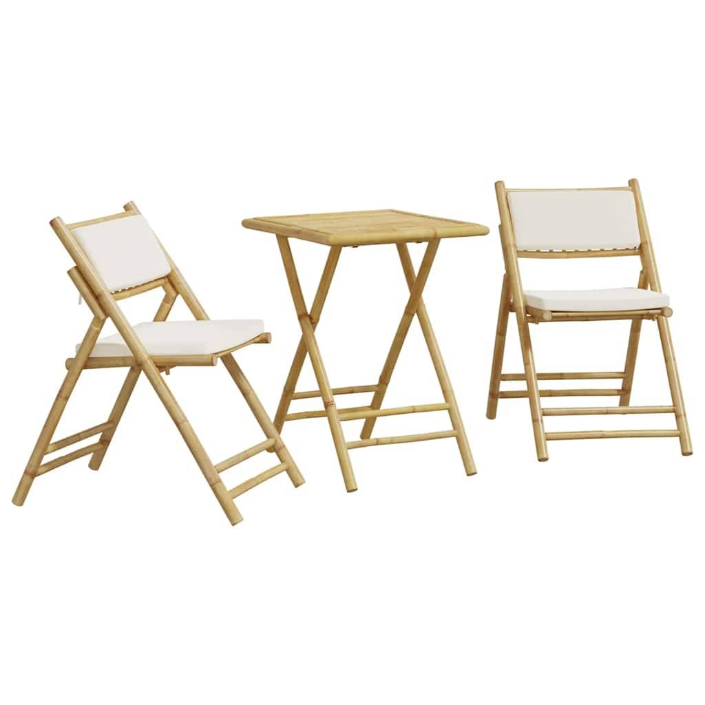 Vidaxl - Ensemble de bistro pliante 3 pcs-Salons de jardin et coussins blanc crème bambou 174965 - Image 2