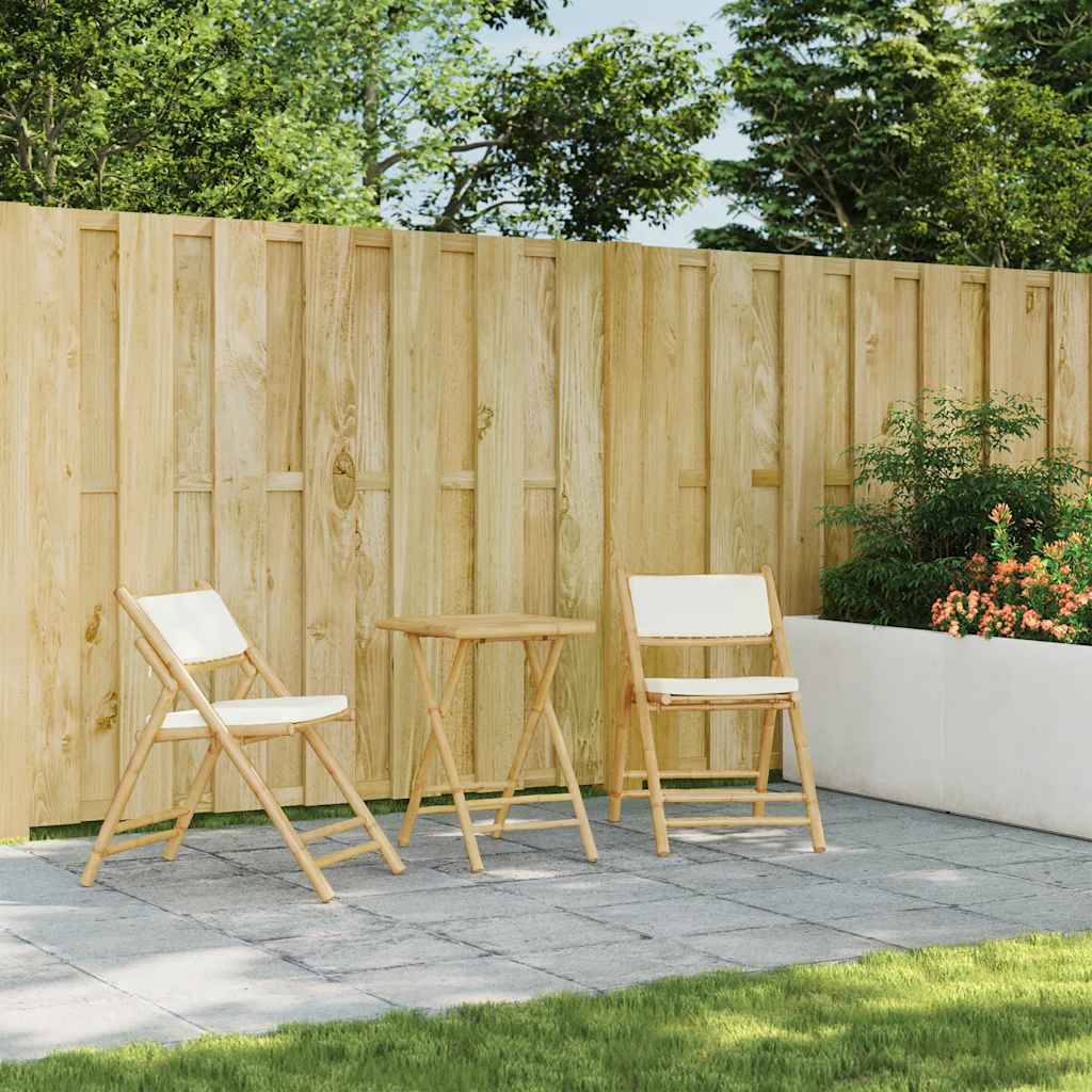 Vidaxl - Ensemble de bistro pliante 3 pcs-Salons de jardin et coussins blanc crème bambou 174965 - Image 3