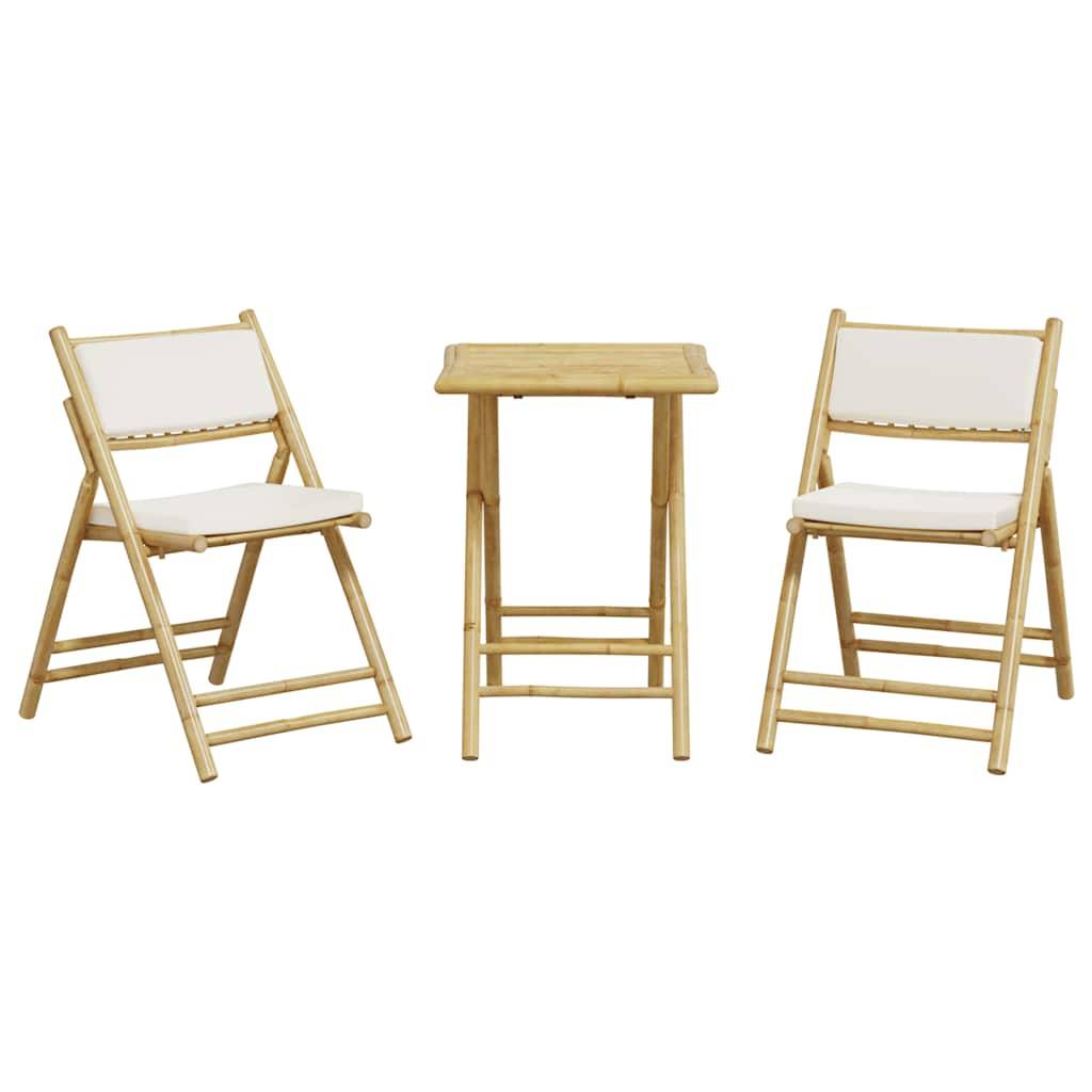 Vidaxl - Ensemble de bistro pliante 3 pcs-Salons de jardin et coussins blanc crème bambou 174965 - Image 4