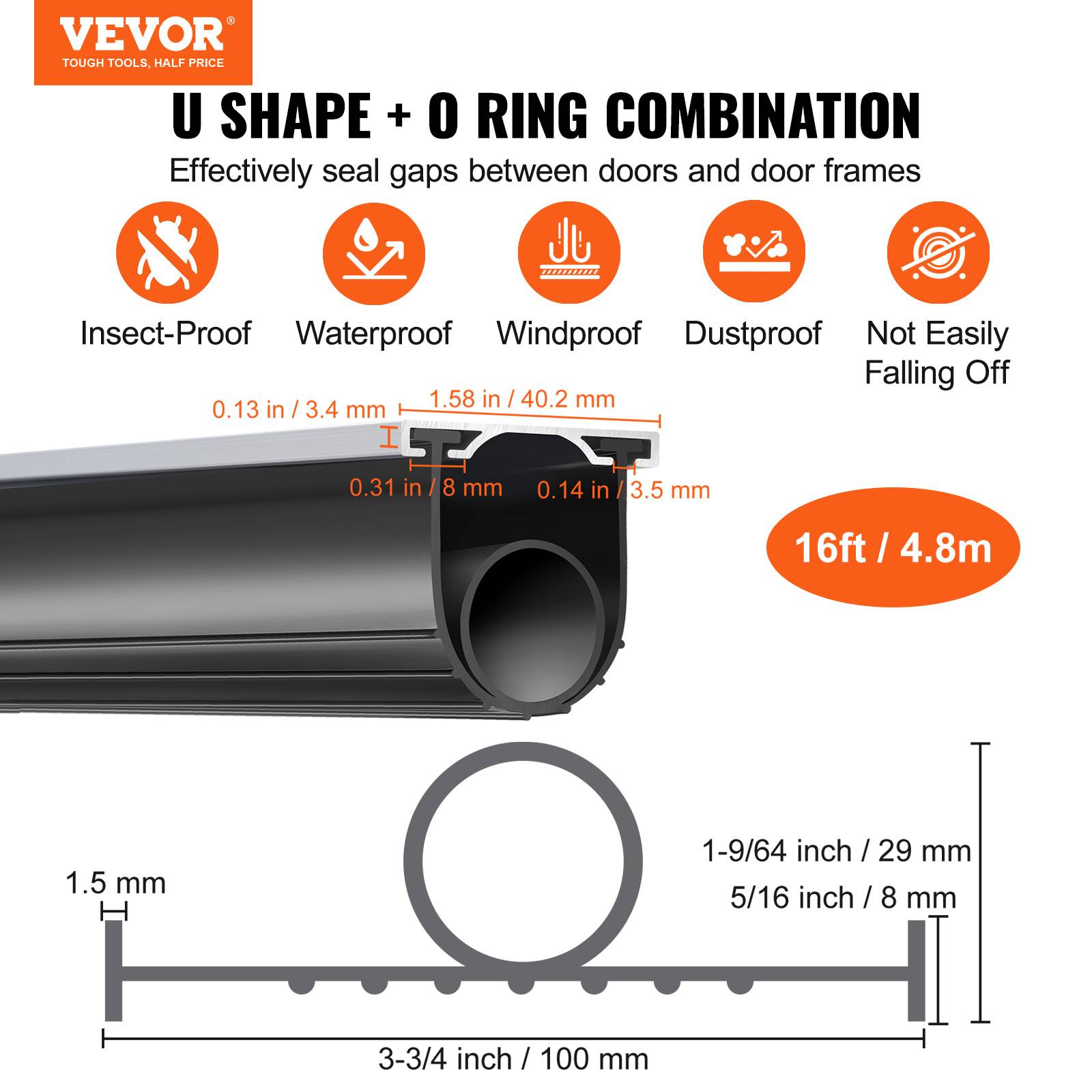 VEVOR Joint porte garage 4,8 m, caoutchouc, 10 cm largeur. Empêche vent, pluie. - Image 2
