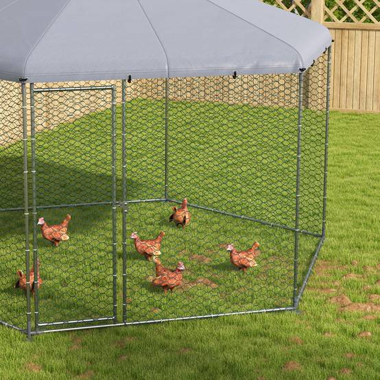 Enclos Poulailler Acier Galvanisé Extérieur 10-15 Poules Toit Bâche 10m² - ComfortXL Pet Living - Image 7