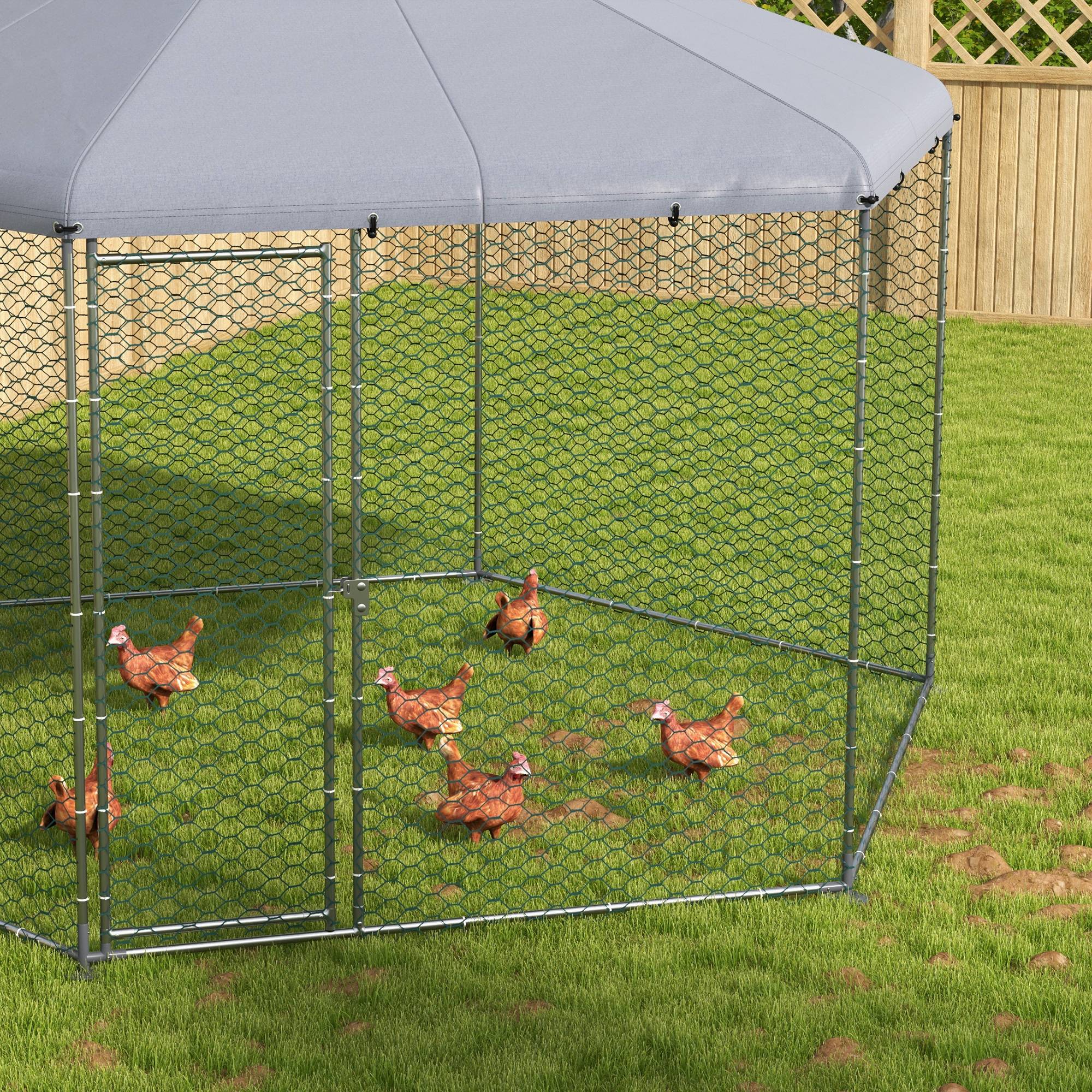 Enclos Poulailler Acier Galvanisé Extérieur 10-15 Poules Toit Bâche 10m² - ComfortXL Pet Living - Image 7