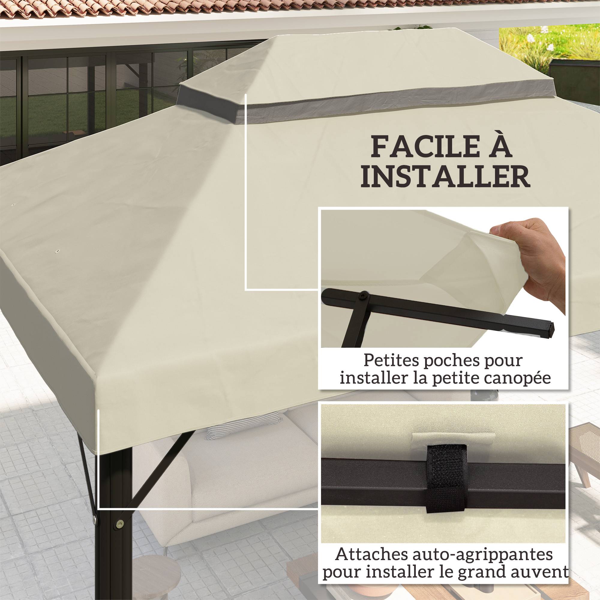 Toile pour tonnelle toile de rechange pour tonnelle à 2 niveaux protection UPF30+ trous de drainage 4 x 3 m crème - Image 7