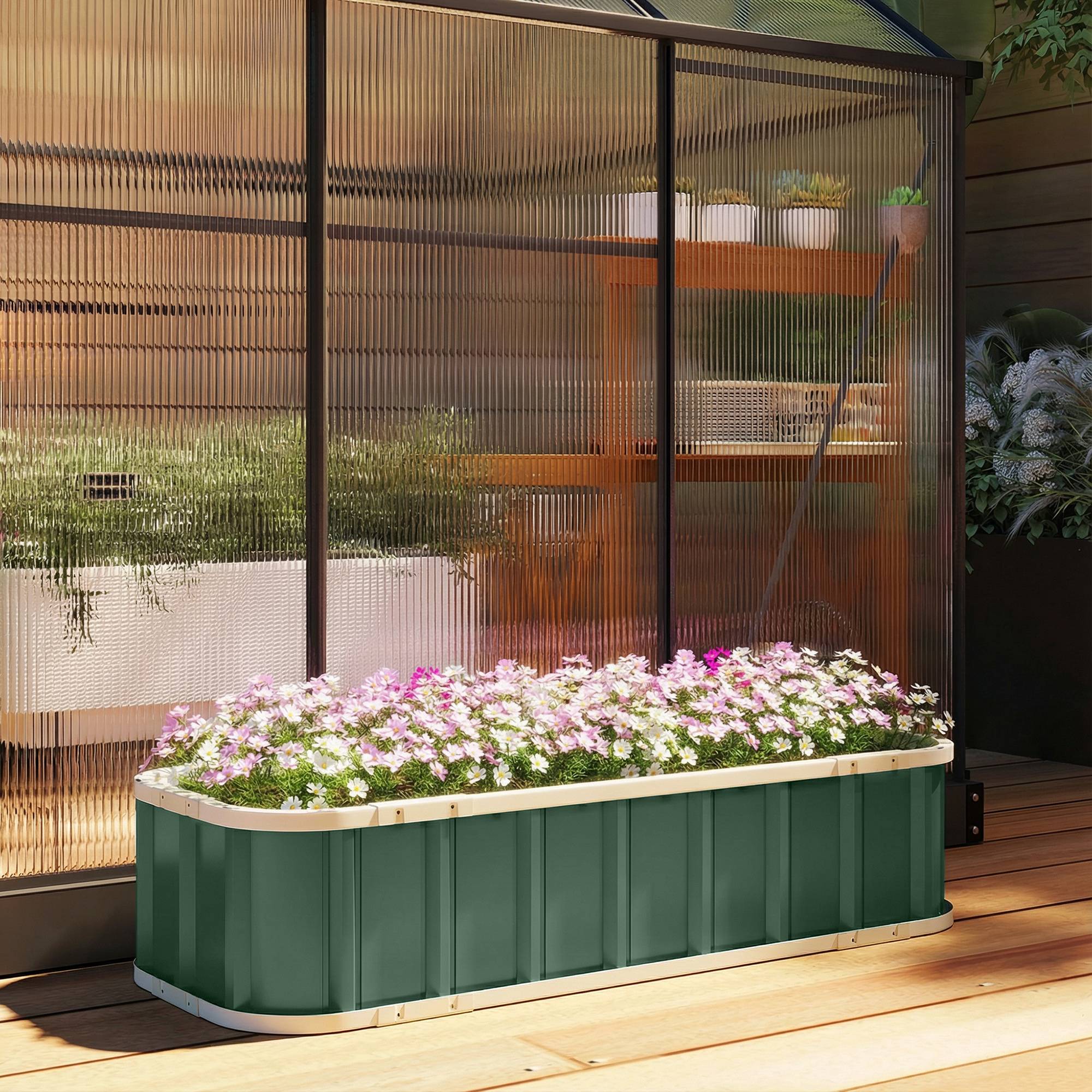 Carré de jardin surélevé acier fixations clic bord replié châssis froid 136 x 52 x 31 cm vert clair potager - Image 10