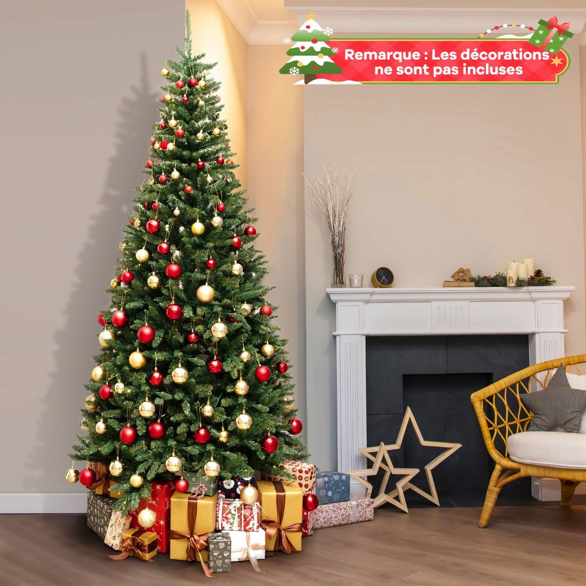 Sapin de Noël - Arbre de Noël Artificiel d'Angle à 270° de 240 cm Pré-éclairé à Charnière 1137 Branches 360 Lumières LED Blanc Chaud - Image 3