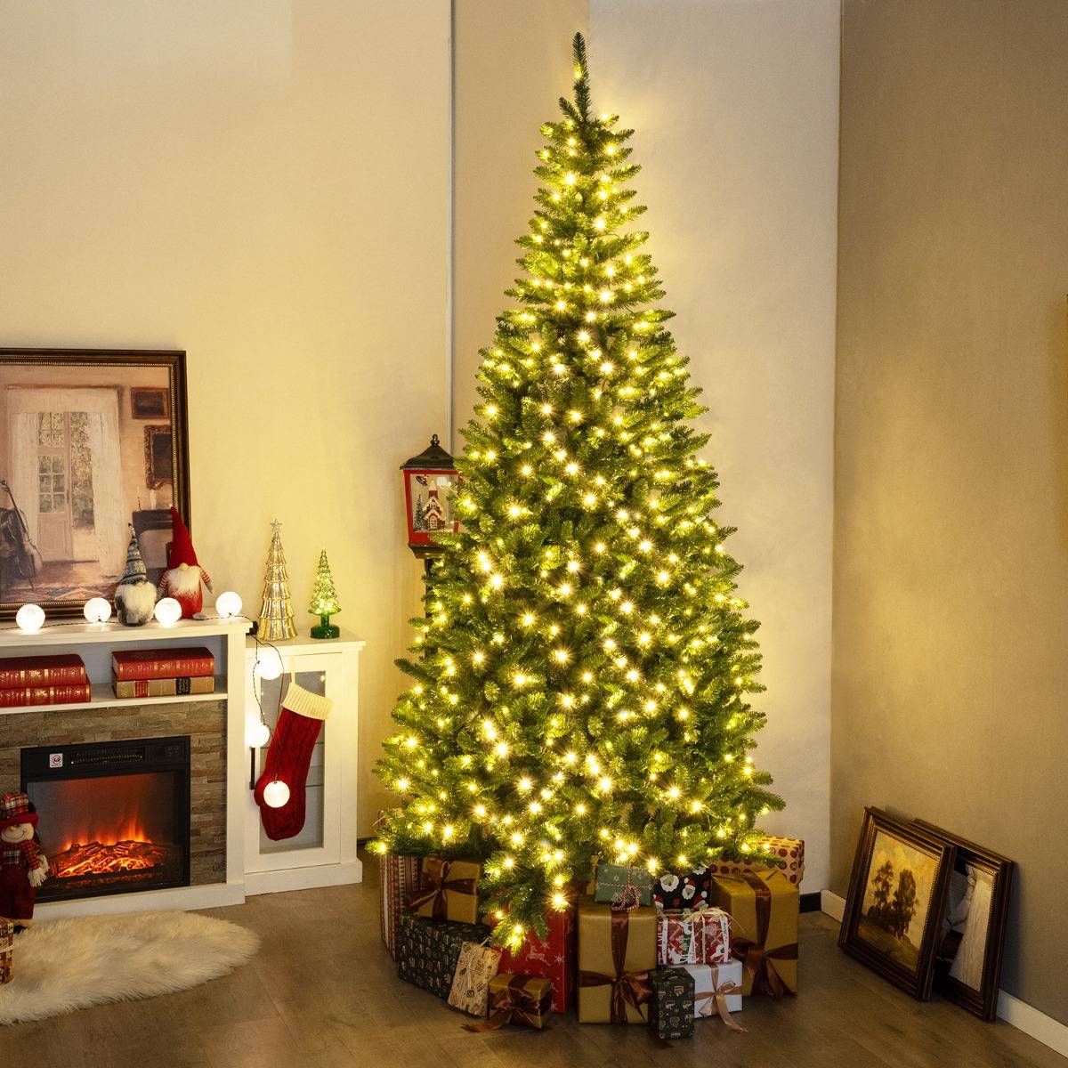 Sapin de Noël - Arbre de Noël Artificiel d'Angle à 270° de 240 cm Pré-éclairé à Charnière 1137 Branches 360 Lumières LED Blanc Chaud - Image 2