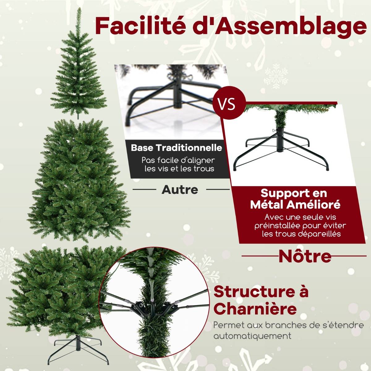 Sapin de Noël - Arbre de Noël Artificiel d'Angle à 270° de 240 cm Pré-éclairé à Charnière 1137 Branches 360 Lumières LED Blanc Chaud - Image 8
