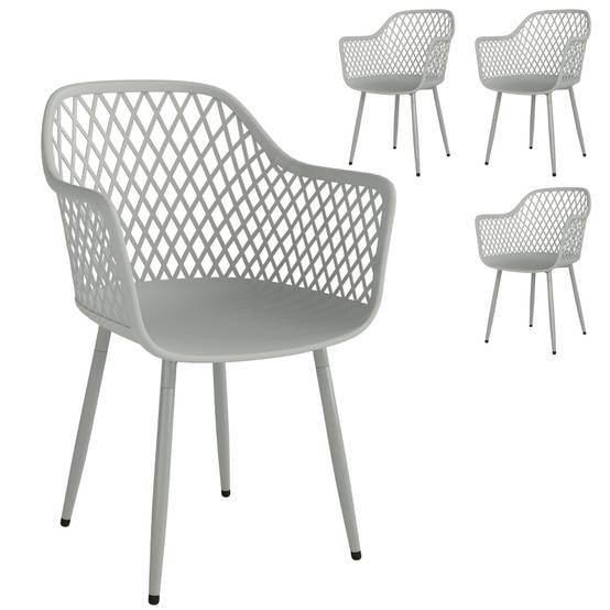 Lot de 4 Chaises de Jardin Plastique et Métal Terrasse Balcon Design Ajouré Gris 56x51x84cm - ComfortXL Outdoor Living - Image 2