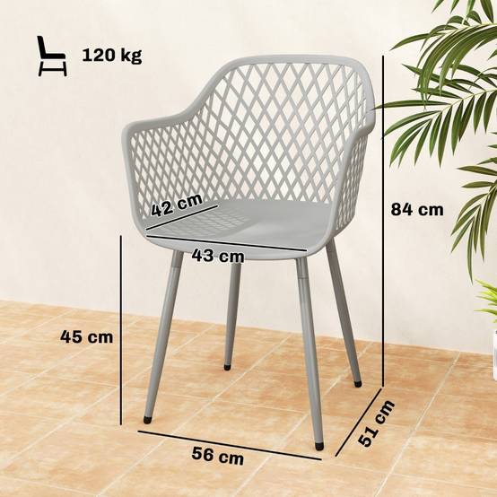 Lot de 4 Chaises de Jardin Plastique et Métal Terrasse Balcon Design Ajouré Gris 56x51x84cm - ComfortXL Outdoor Living - Image 3