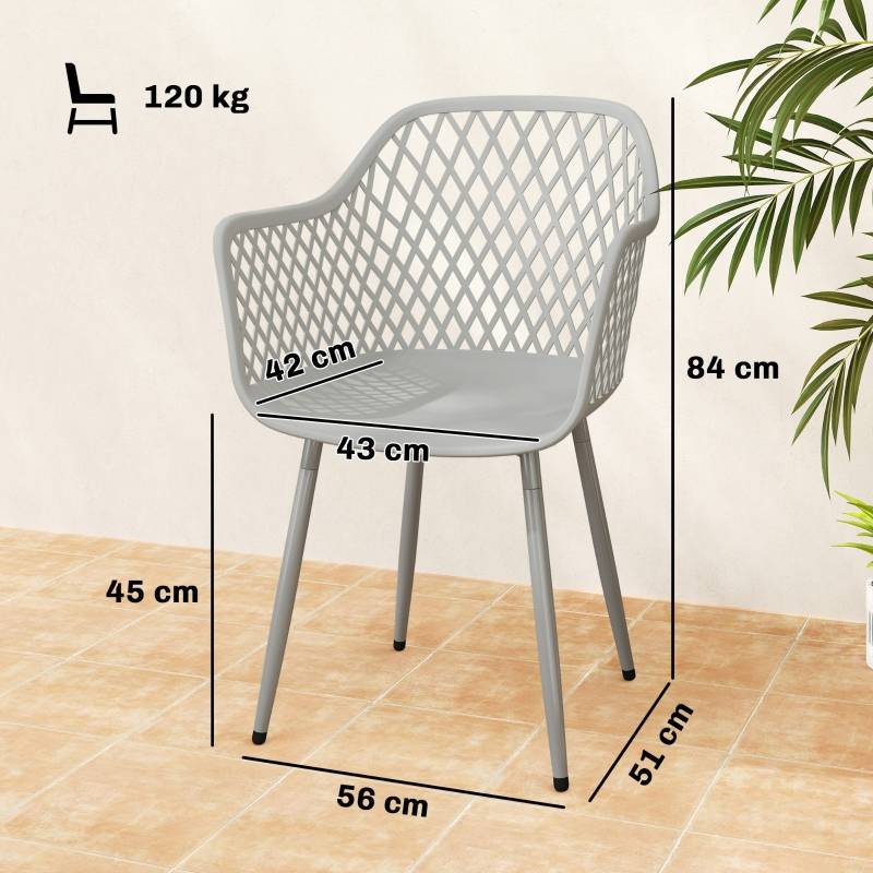 Lot de 4 Chaises de Jardin Plastique et Métal Terrasse Balcon Design Ajouré Gris 56x51x84cm - ComfortXL Outdoor Living - Image 3