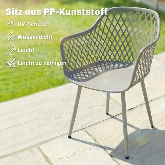 Lot de 4 Chaises de Jardin Plastique et Métal Terrasse Balcon Design Ajouré Gris 56x51x84cm - ComfortXL Outdoor Living - Image 4