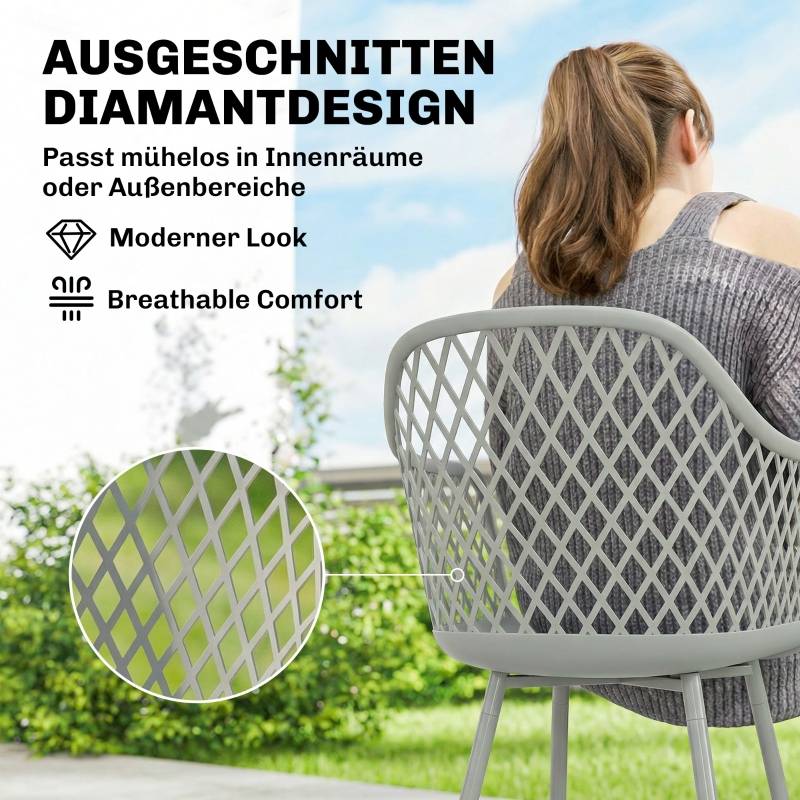 Lot de 4 Chaises de Jardin Plastique et Métal Terrasse Balcon Design Ajouré Gris 56x51x84cm - ComfortXL Outdoor Living - Image 5