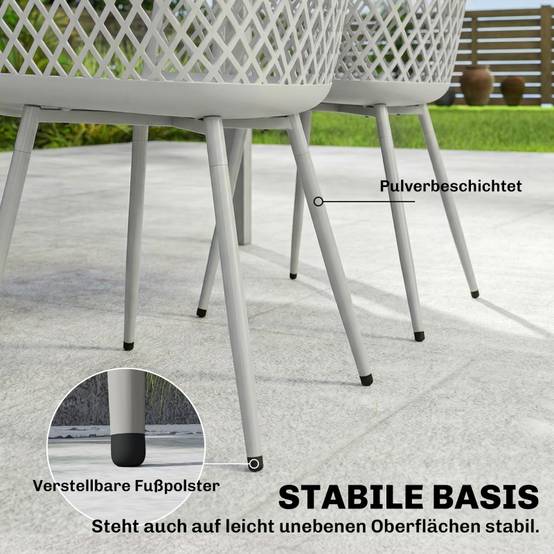 Lot de 4 Chaises de Jardin Plastique et Métal Terrasse Balcon Design Ajouré Gris 56x51x84cm - ComfortXL Outdoor Living - Image 7