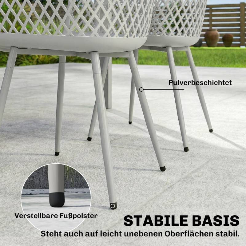 Lot de 4 Chaises de Jardin Plastique et Métal Terrasse Balcon Design Ajouré Gris 56x51x84cm - ComfortXL Outdoor Living - Image 7