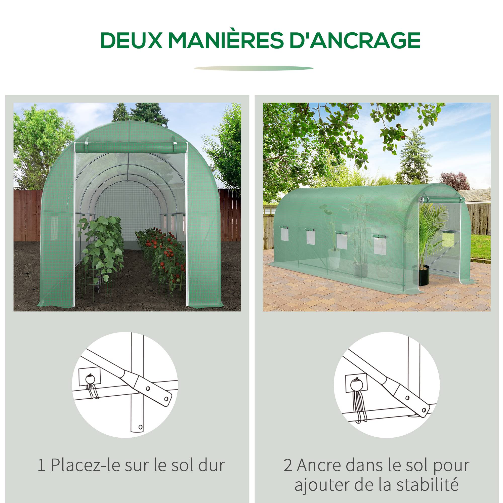 ComfortXL - Serre tunnel de jardin acier thermolaqué 500 x 200 x 205 cm verte pour potager 8 fenêtres - ComfortXL Outdoor Living - Image 7