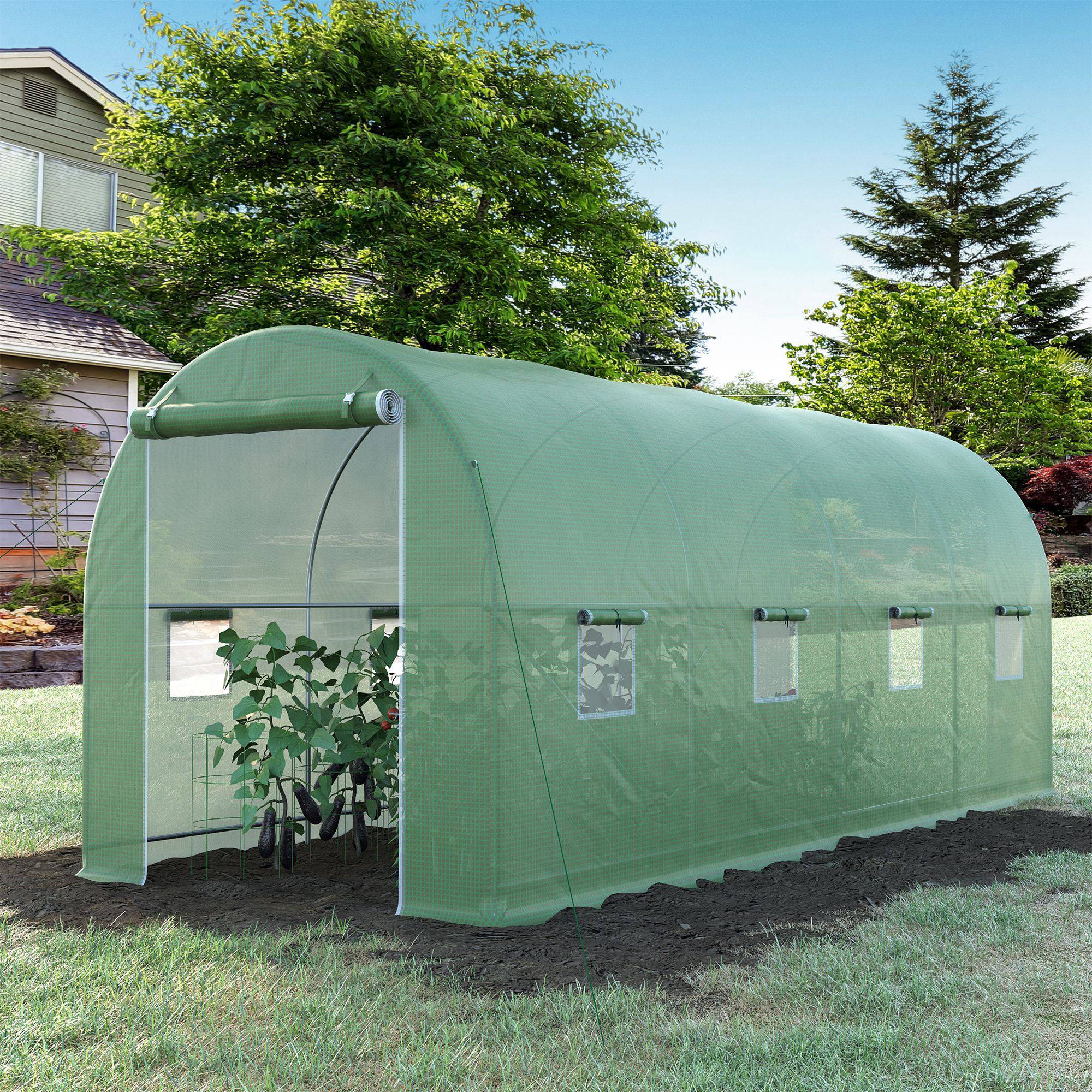 ComfortXL - Serre tunnel de jardin acier thermolaqué 500 x 200 x 205 cm verte pour potager 8 fenêtres - ComfortXL Outdoor Living - Image 3