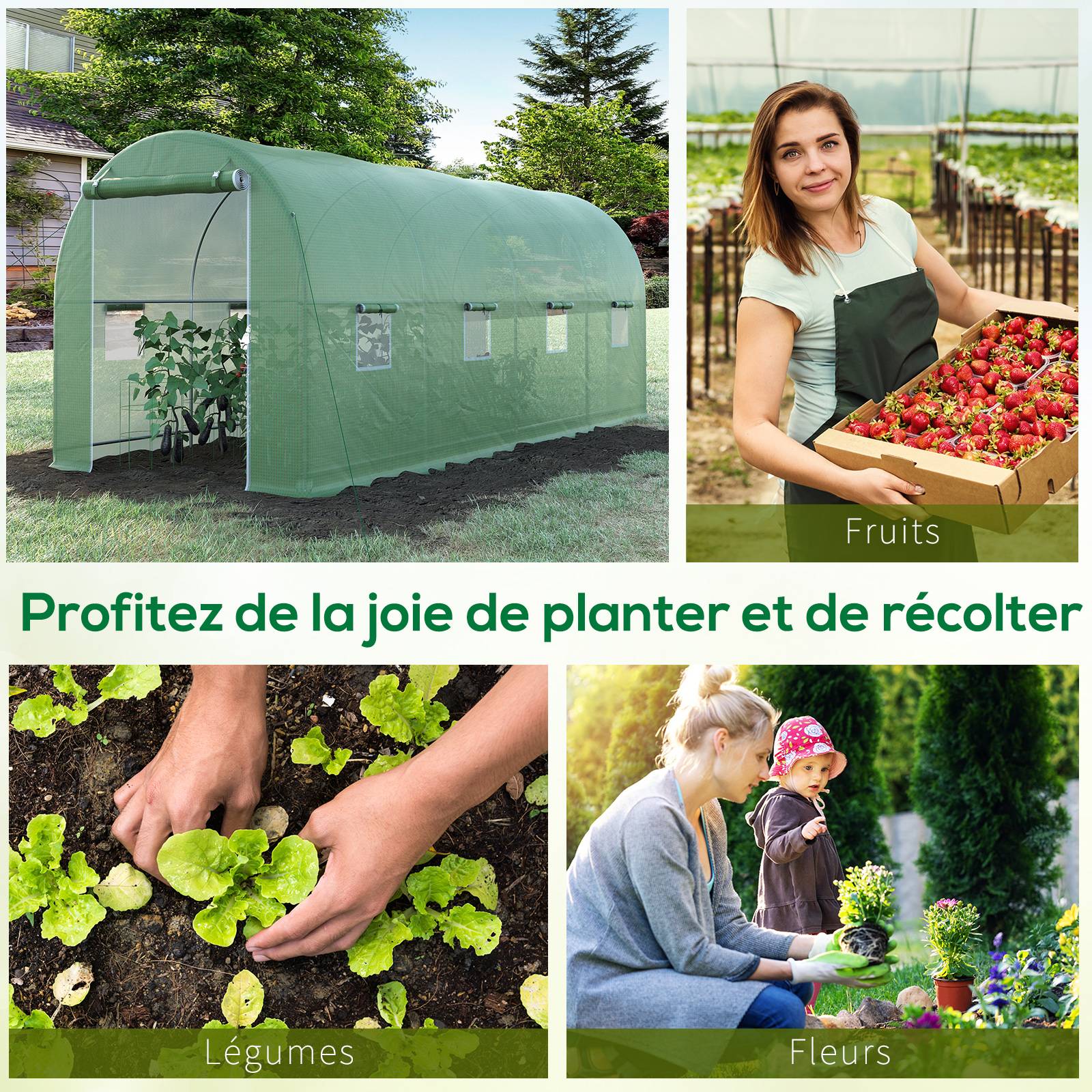 ComfortXL - Serre tunnel de jardin acier thermolaqué 500 x 200 x 205 cm verte pour potager 8 fenêtres - ComfortXL Outdoor Living - Image 8
