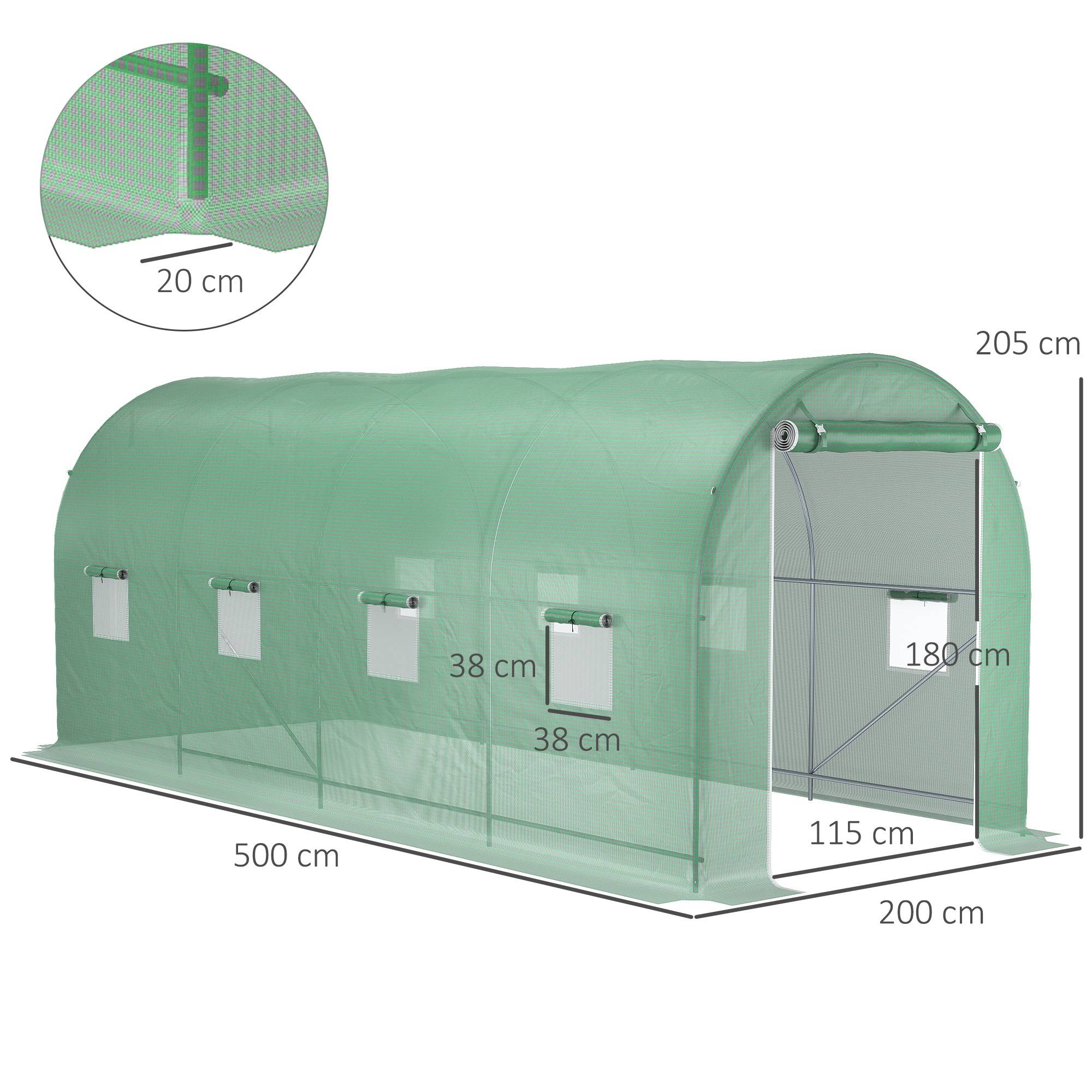 ComfortXL - Serre tunnel de jardin acier thermolaqué 500 x 200 x 205 cm verte pour potager 8 fenêtres - ComfortXL Outdoor Living - Image 4