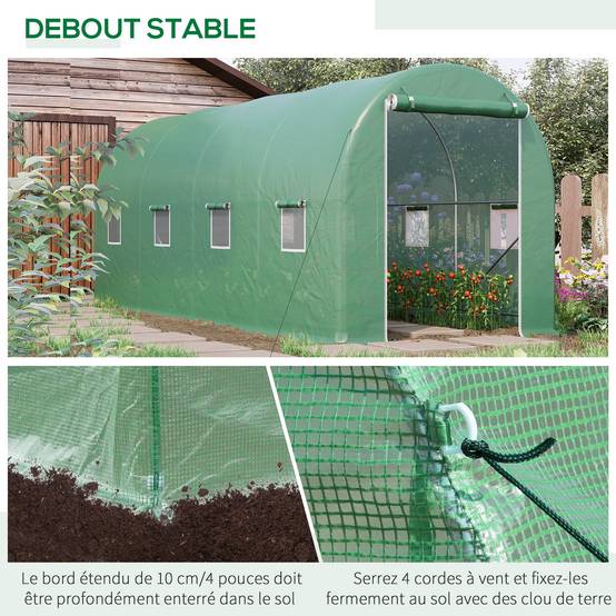 ComfortXL - Serre tunnel de jardin acier thermolaqué 500 x 200 x 205 cm verte pour potager 8 fenêtres - ComfortXL Outdoor Living - Image 6