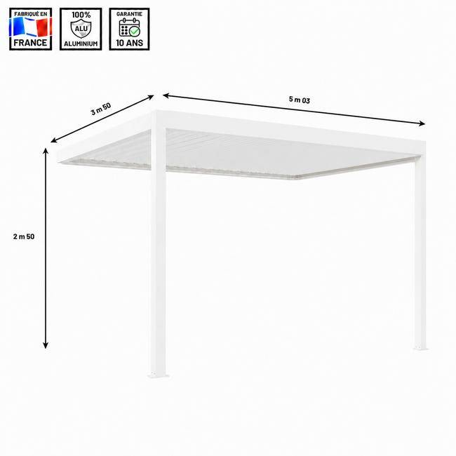 Pergola Bioclimatique Aluminium Adossée Motorisée Éclairée 5x3,5 Blanc SV ORIAL France - Image 2