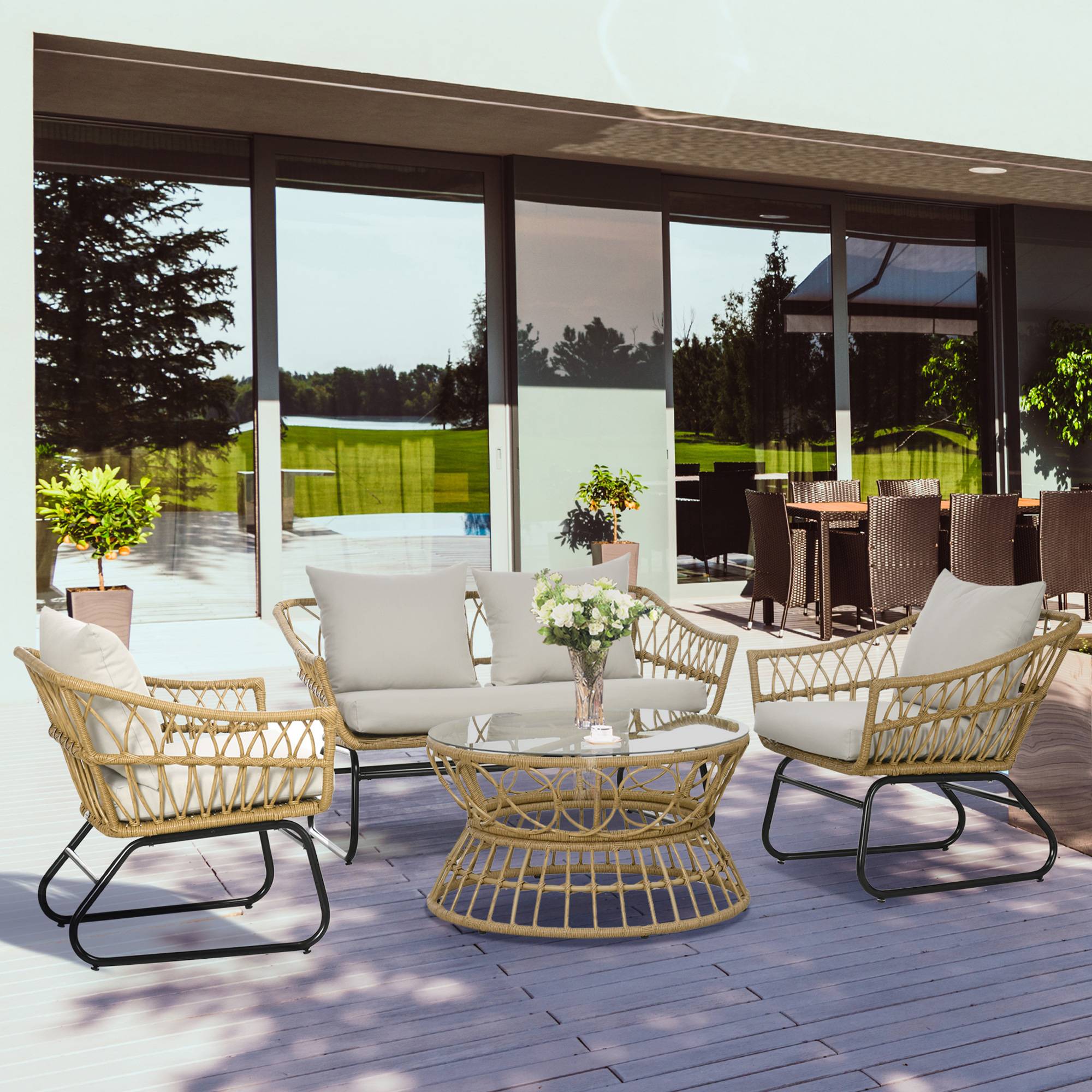 ComfortXL - Salon de jardin 4 places résine tressée terrasse canapé et table sable - ComfortXL Outdoor Living - Image 4