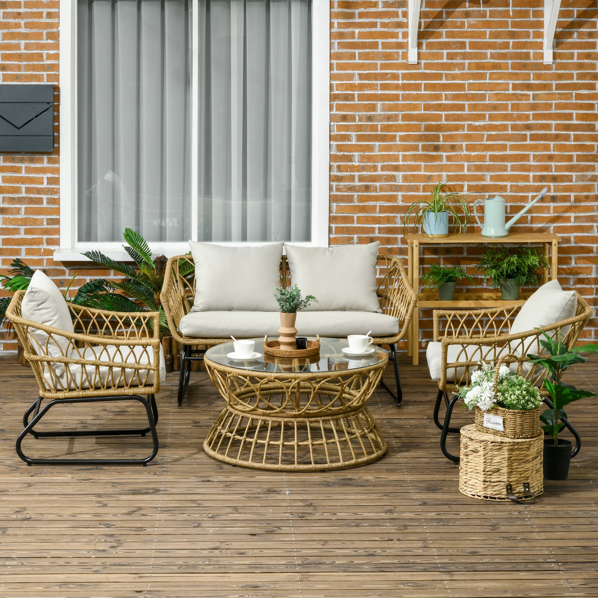 ComfortXL - Salon de jardin 4 places résine tressée terrasse canapé et table sable - ComfortXL Outdoor Living - Image 3