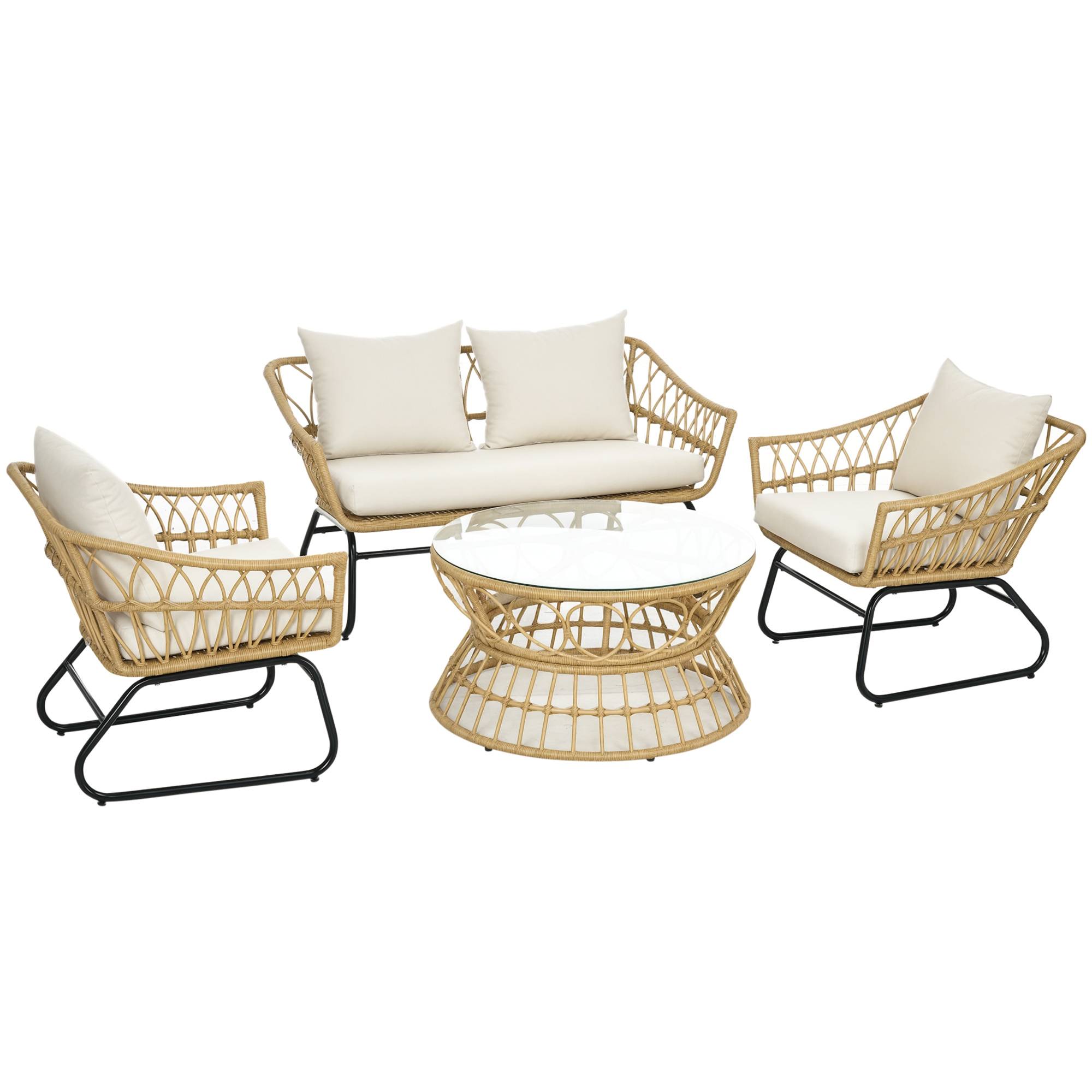 ComfortXL - Salon de jardin 4 places résine tressée terrasse canapé et table sable - ComfortXL Outdoor Living