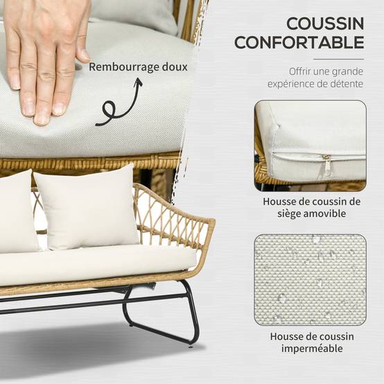 ComfortXL - Salon de jardin 4 places résine tressée terrasse canapé et table sable - ComfortXL Outdoor Living - Image 7