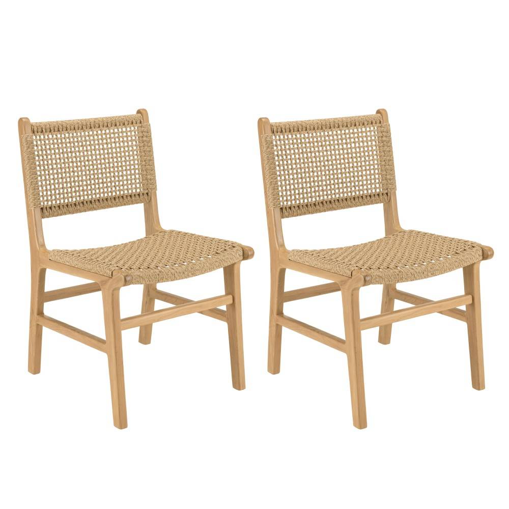 Macabane - VALERIA - Lot de 2 chaises jardin en bois de teck naturel rotin beige - Image 1