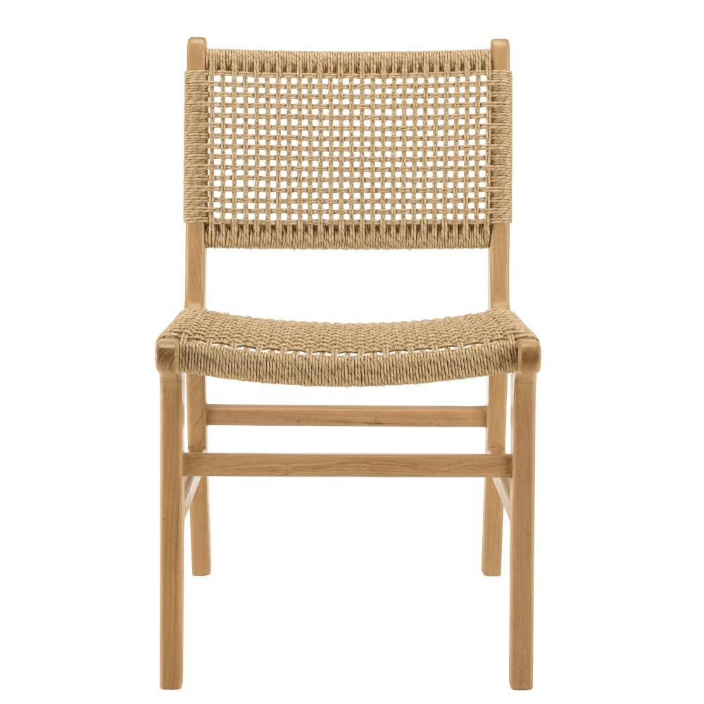 Macabane - VALERIA - Lot de 2 chaises jardin en bois de teck naturel rotin beige - Image 4