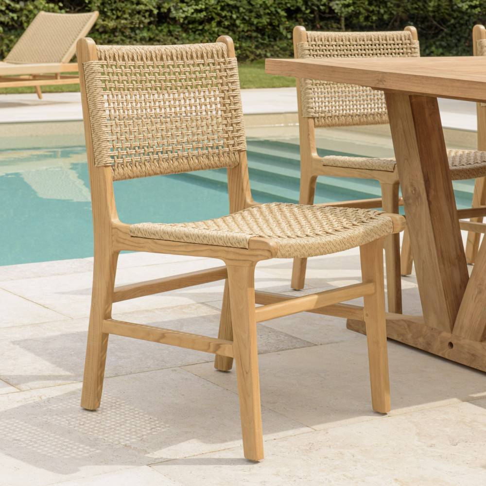 Macabane - VALERIA - Lot de 2 chaises jardin en bois de teck naturel rotin beige - Image 2