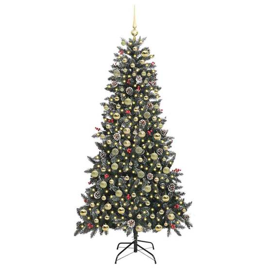 ComfortXL - Sapin de Noël Lumineux 210cm Pré-illuminé 300 LED, Vert Enneigé avec 120 Boules et Baies Rouges – ComfortXL Outdoor Living - Image 3