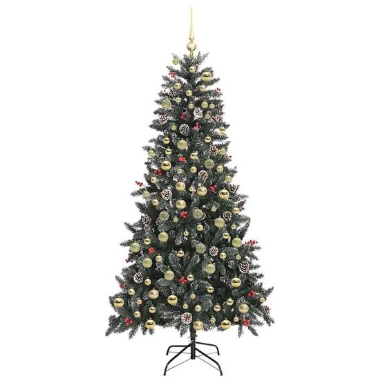 ComfortXL - Sapin de Noël Lumineux 210cm Pré-illuminé 300 LED, Vert Enneigé avec 120 Boules et Baies Rouges – ComfortXL Outdoor Living - Image 4