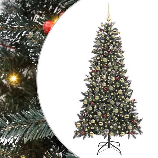 ComfortXL - Sapin de Noël Lumineux 210cm Pré-illuminé 300 LED, Vert Enneigé avec 120 Boules et Baies Rouges – ComfortXL Outdoor Living - Image 2