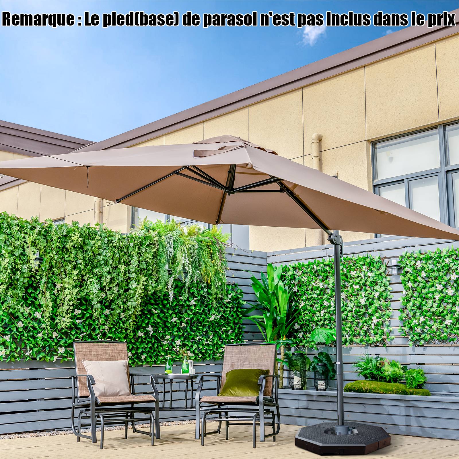 Parasol Déporté Inclinable 3x3M, Parasol de Jardin Extérieur Pliable, Base Croisée Rotatifà 360° Protection UV, Café - Image 9