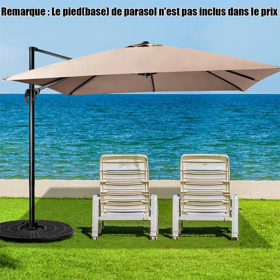 Parasol Déporté Inclinable 3x3M, Parasol de Jardin Extérieur Pliable, Base Croisée Rotatifà 360° Protection UV, Café - Image 2