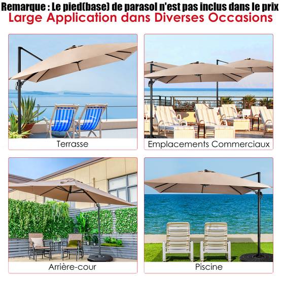 Parasol Déporté Inclinable 3x3M, Parasol de Jardin Extérieur Pliable, Base Croisée Rotatifà 360° Protection UV, Café - Image 7