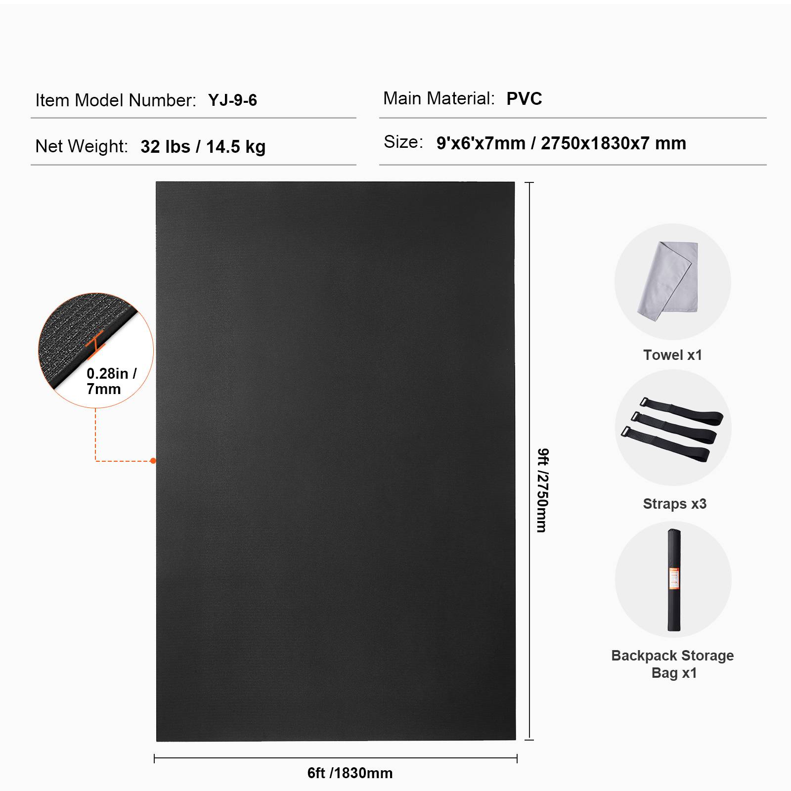 Vevor - VEVOR Tapis de yoga antidérapant tapis d'entraînement 2750 x 1830 mm pilates - Image 7